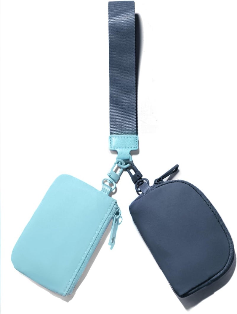 Viverte Mini Zip Around Keychain Wristlet Wallets Small Portable Dual Pounch Wristlet Detachable Coin Purse Pocket Gifts for Women Travel Sports Outdoors(Icing Blue+Navy Blue) - Image 1